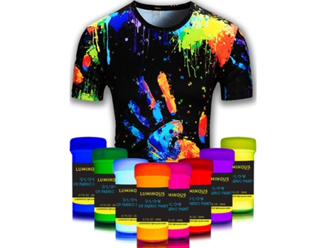 Tinta Uv Para Tecidos Neon Nights 8 Cores Neon Com Brilho Em Luz Negra, Fluorescente Para Roupas Tie Dye 8 X 20 Ml / 0,7 Fl Oz