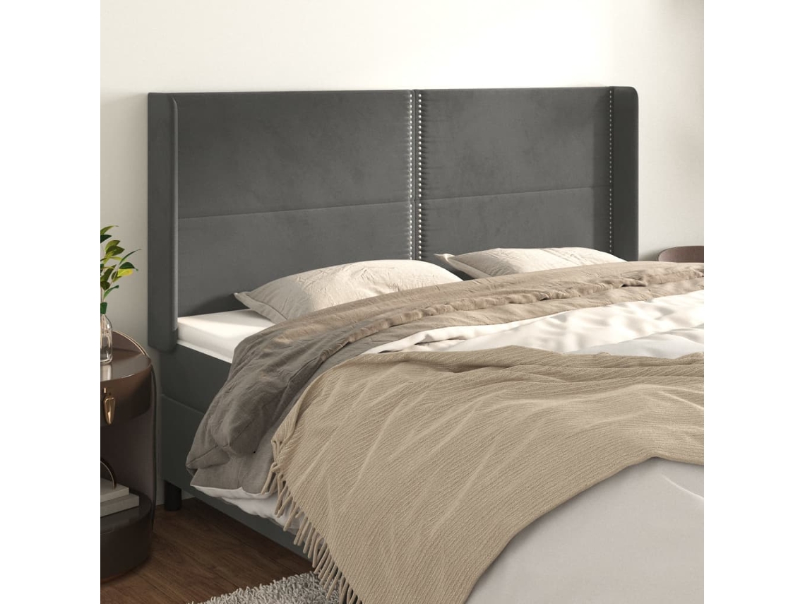 Vidaxl Cabeceira Cama C/ Abas Veludo 163x16x118/128 Cm Cinzento escuro