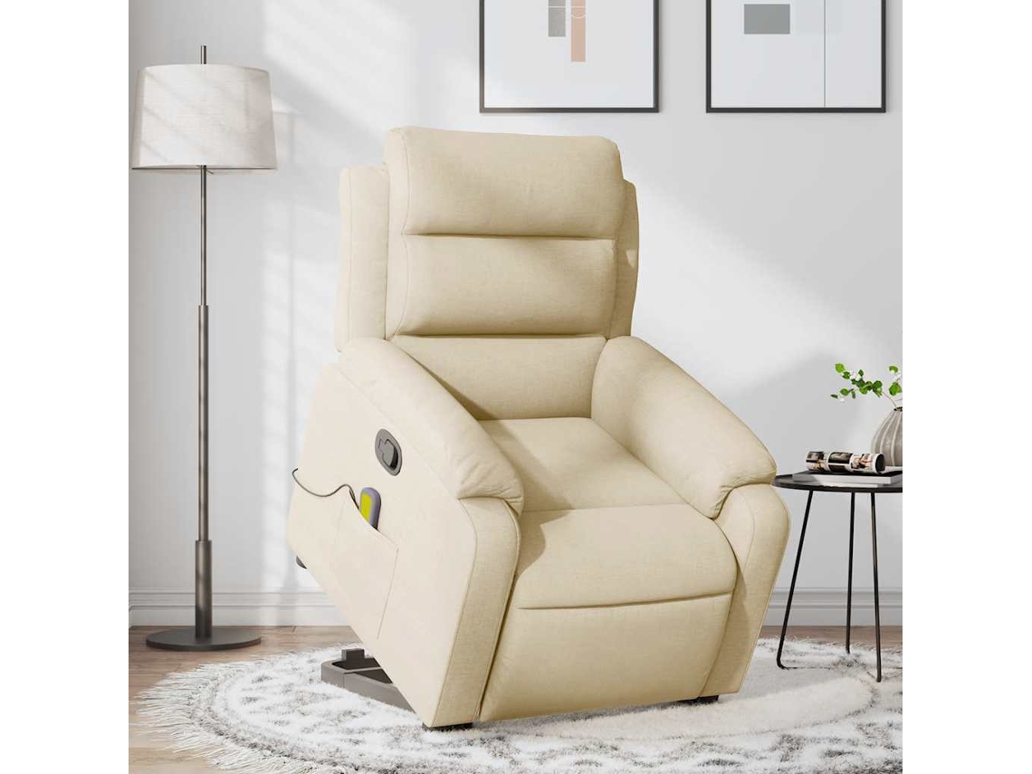 Vidaxl Poltrona Elevatória De Massagens Tecido Cor Creme