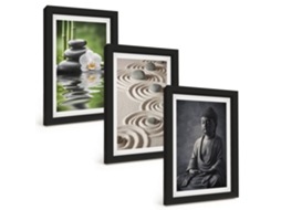 Composição De Quadros Na Paredevista Relaxante, Buda, Zen Moldura Preta Quadros Para A Sala De Estar Espelharte (3 Peças 20x30 Cm)