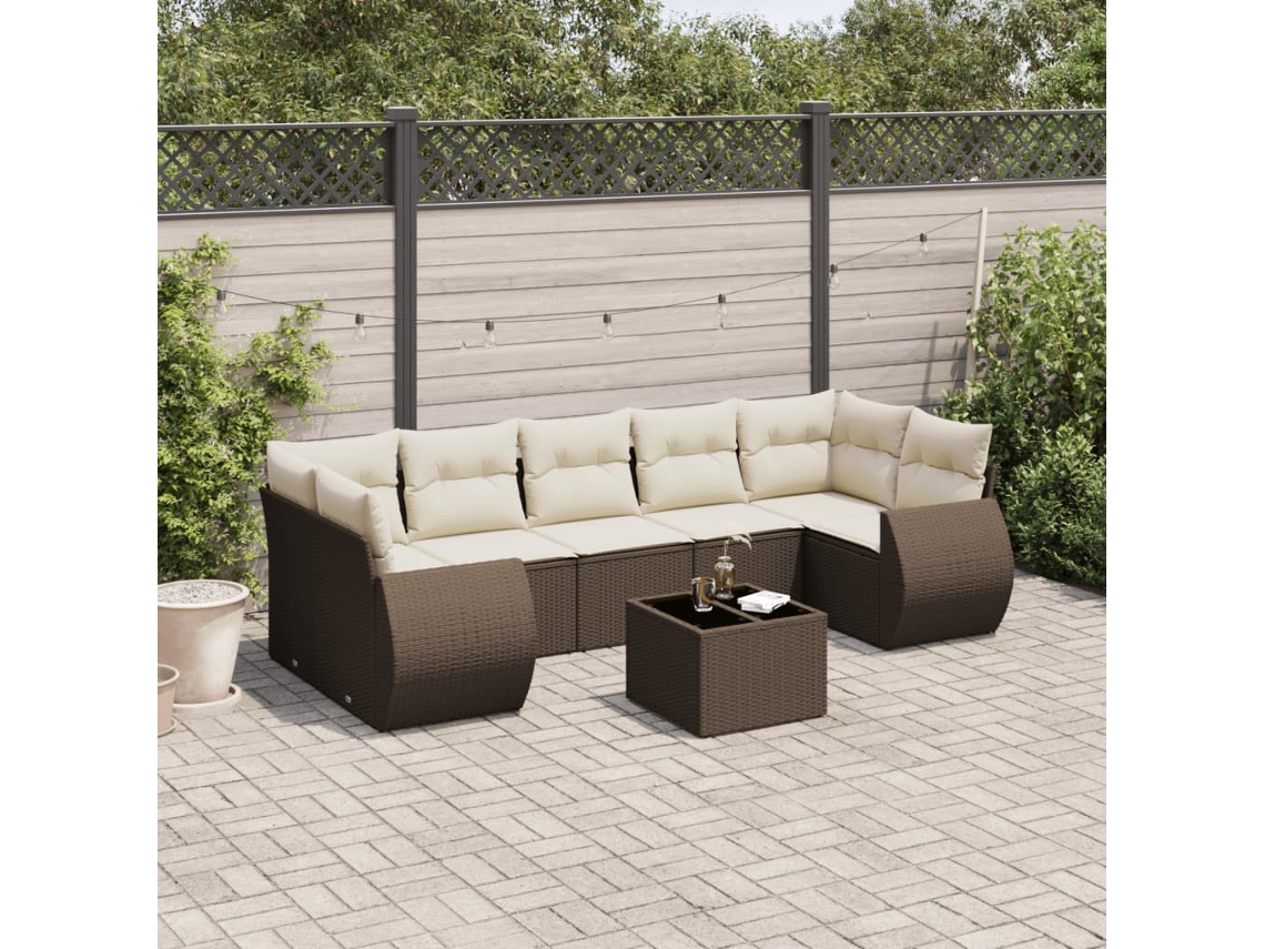 Pcs Conjunto Sofás De Jardim C/ Almofadões Vime Pe Castanho Dkd Home Decor