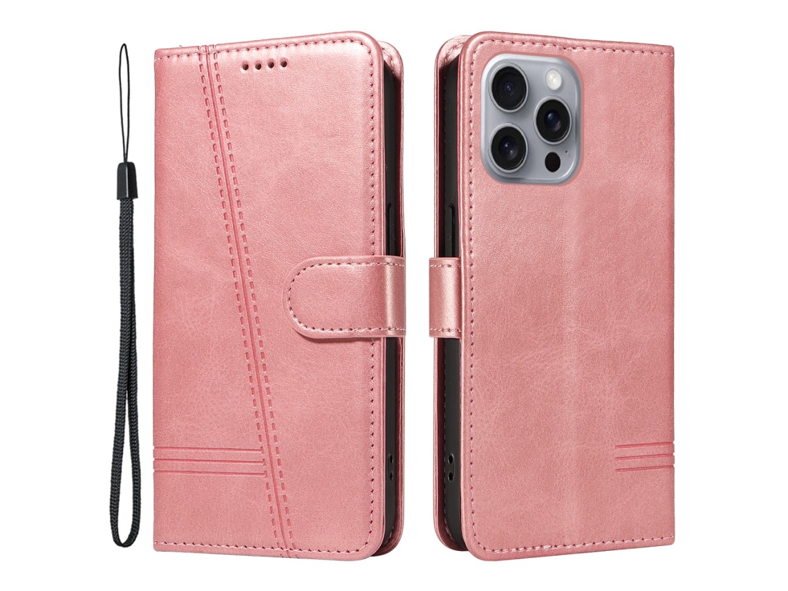 Capa Em Couro Pu Magnético Para Iphone 16 Pro Max - Ouro Rosa