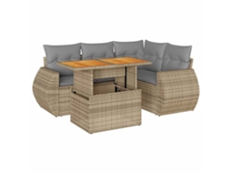 Conjunto 5 de sofás de jardim VIDAXL Bege Rattan / Vime