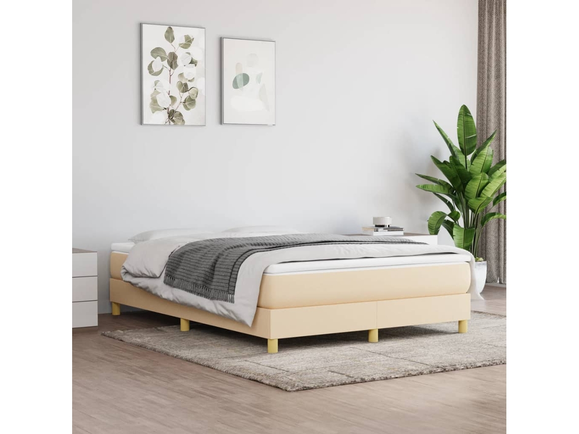 Vidaxl Estrutura De Cama Com Molas 140x200 Cm Tecido Cor Creme
