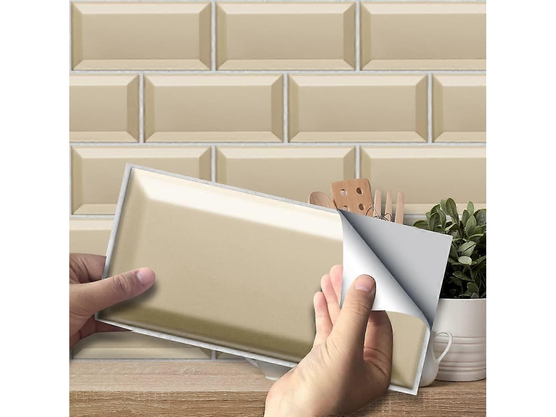 Adesivos autoadesivos para azulejos (27 peças, 20 x 10 cm), adesivos de parede de cozinha em PVC à prova d'água, mármore bege Slowmoose.