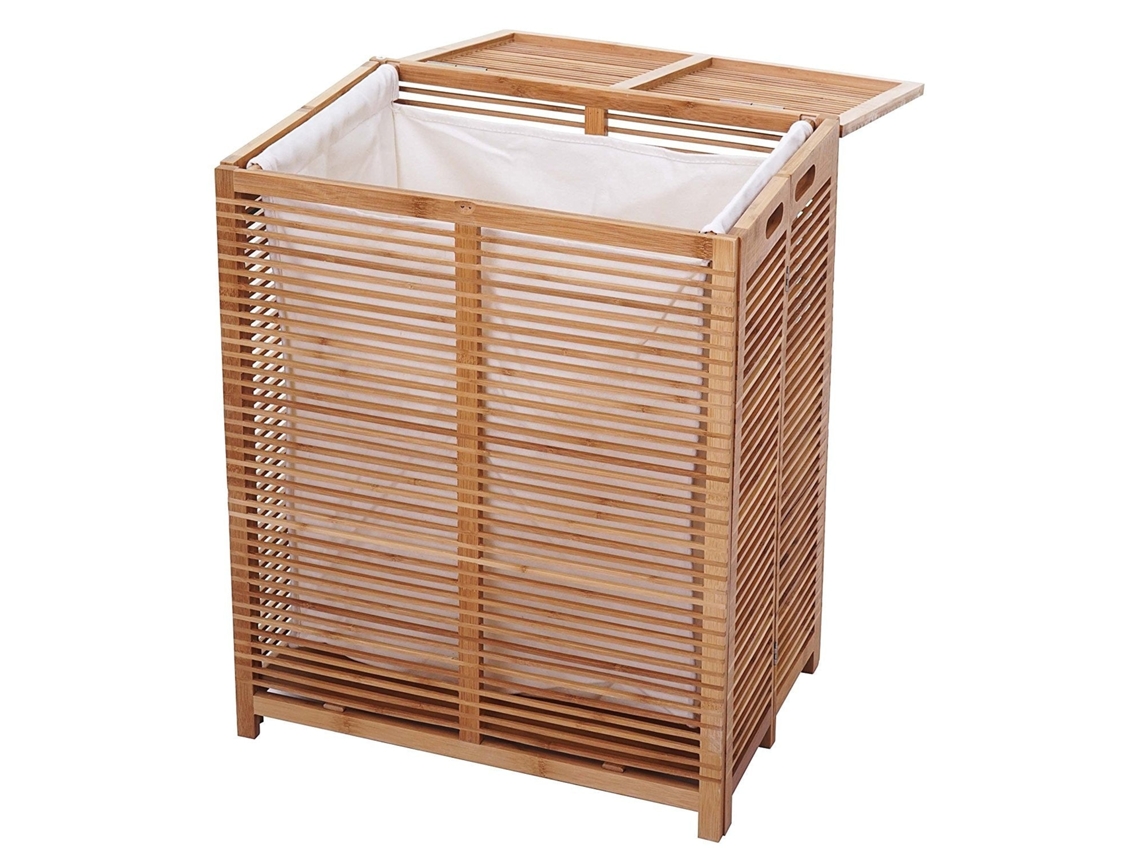 Cesto de Roupa de Bambú com Bolsa 61X50X35 cm 105 Litros Sdb04028 MOBIKASA