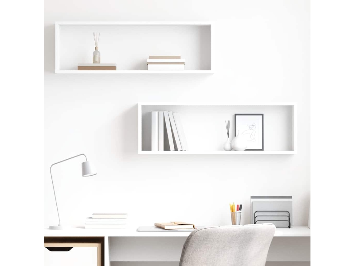 Vidaxl Estantes Parede Cúbicas 2pcs Deriv. Madeira 80x15x26,5cm Branco