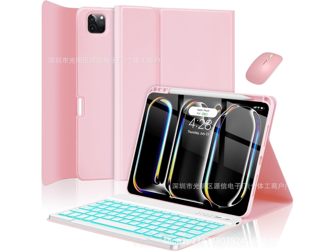 Capa Com Teclado Para Tablet Lurelia, Para I Pad Pro 11 Em Claro Com Retroiluminado E De (somente Modelo 2024, Branco, Teclado Bluetooth
