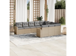 Vidaxl 10 Pcs Conjunto De Sofás P/ Jardim Com Almofadões Vime Pe Bege