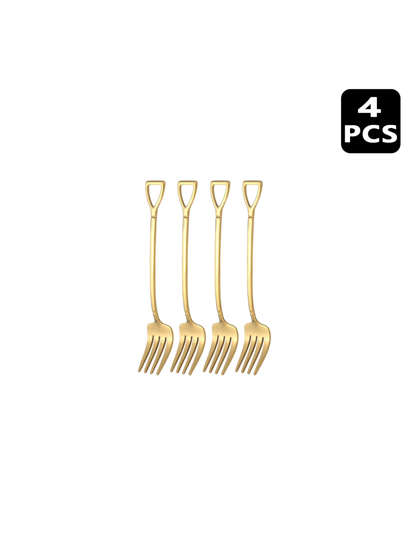 Conjunto De Garfos Para Sobremesa E Frutas Em Aço Inoxidável (4 Peças, Dourado), Com Formato De Pá.