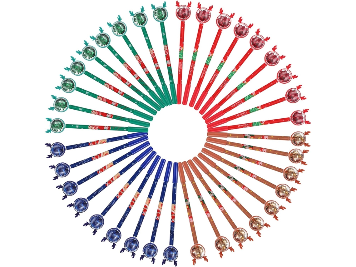 Conjunto De Canetas Natalinas Vicasky Com 36 Peças E Motivo Alce, Em