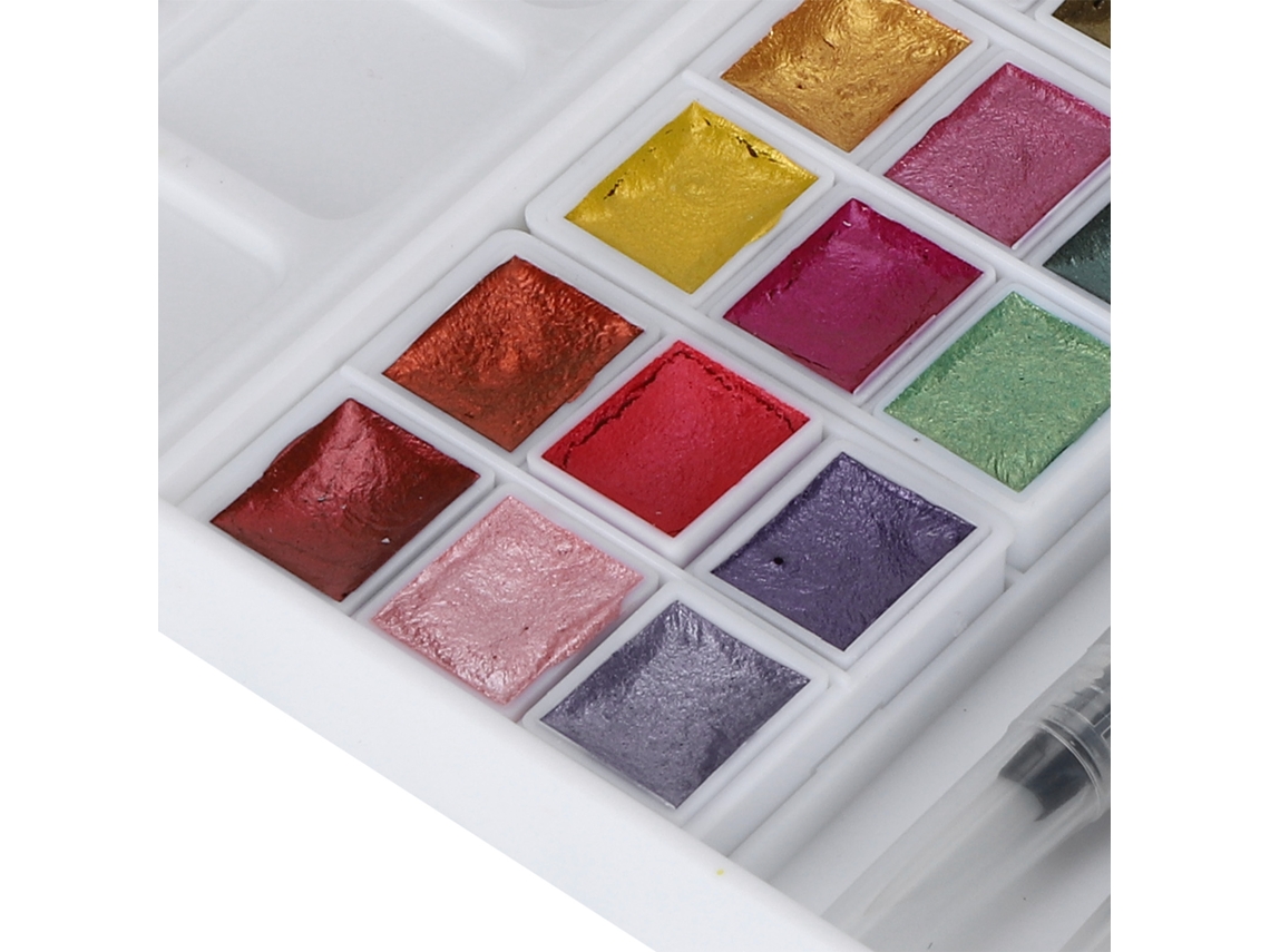 Set De Pintura Acuarela 24 Colores Perla Com Caixa Para Casa E Exterior, Pigmentos Brilhantes