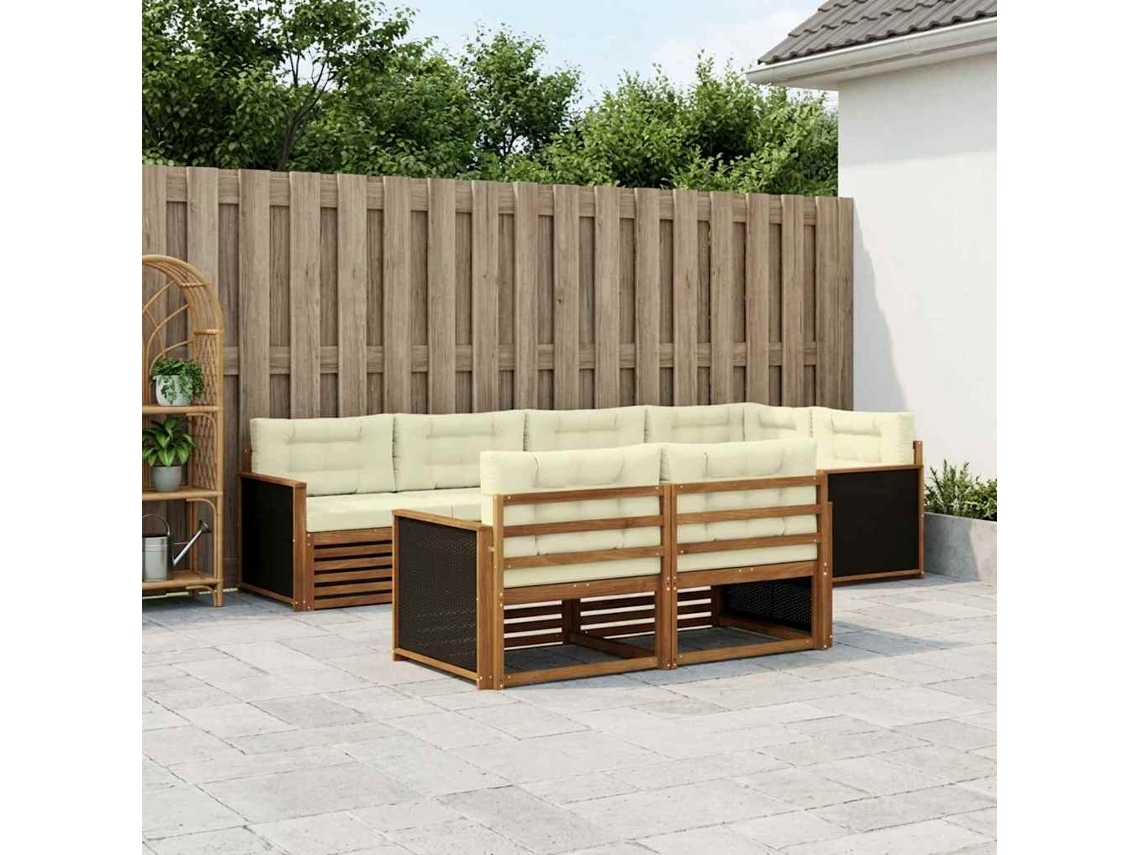 Vidaxl Conjunto De Sofás Para Exterior 7 Unid. Natural E Creme
