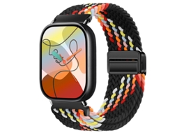 Pulseira magnética de nylon Trançado para Xiaomi Mi Band 8 Pro 9 Pro 10 Pro, Huawei Fit 5, Redmi Watch 6 - preto arco-íris