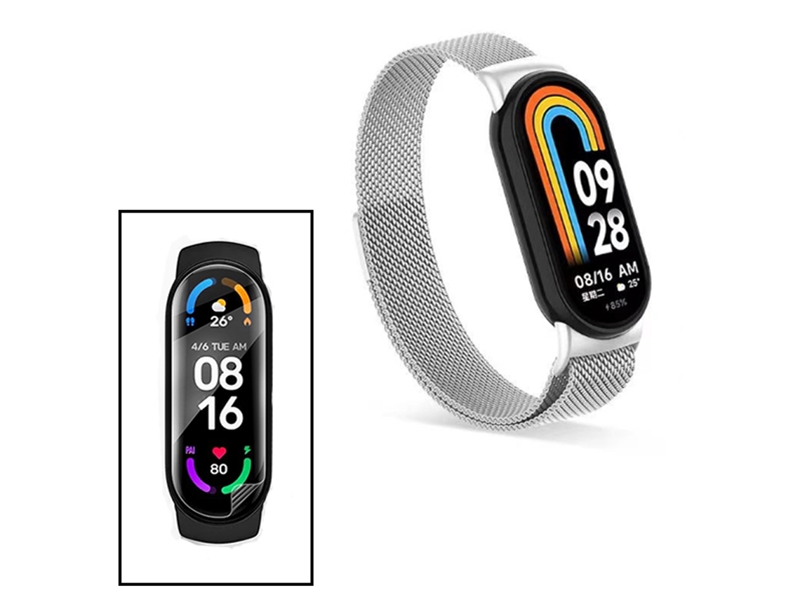 Kit Bracelete Milanese com Fecho Magnético Pelicula de Hydrogele Compativel com Xiaomi Smart Band 9 Cinza