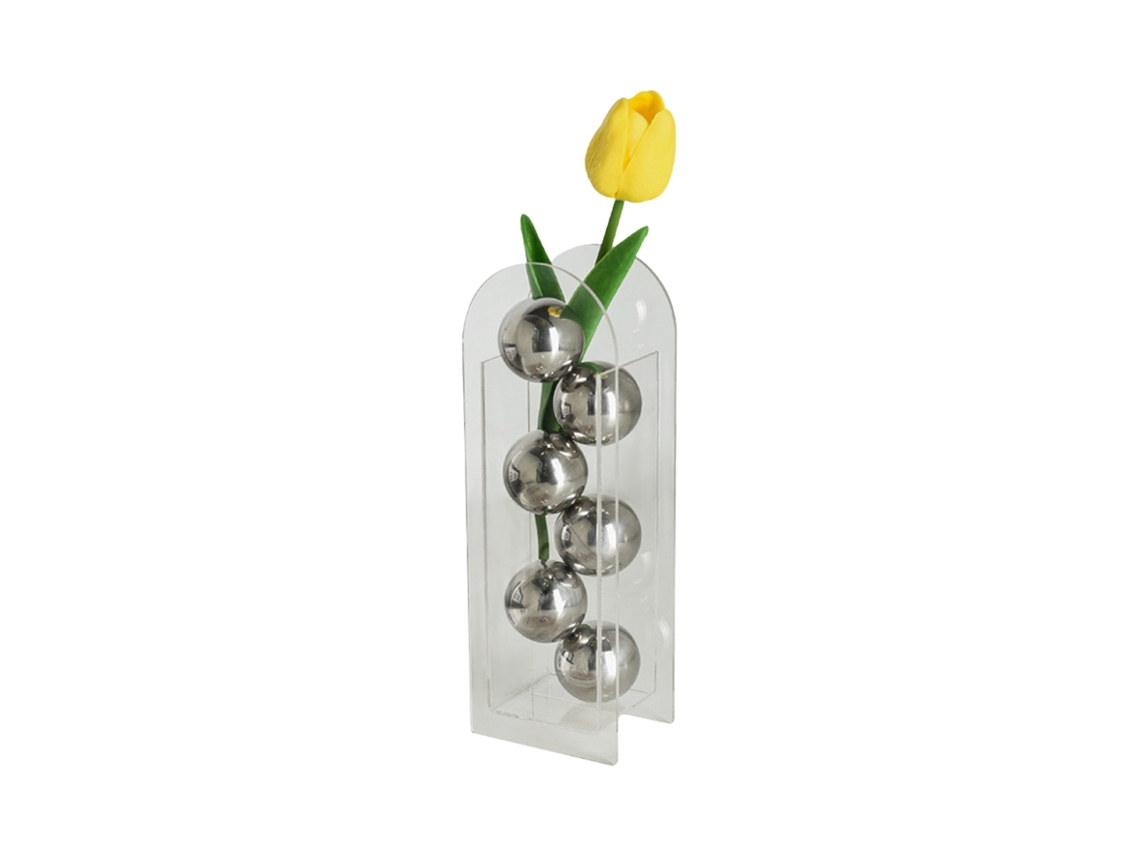 Vaso De Flores De Cristal Acrílico Com 6 Bolas De Aço Inoxidável