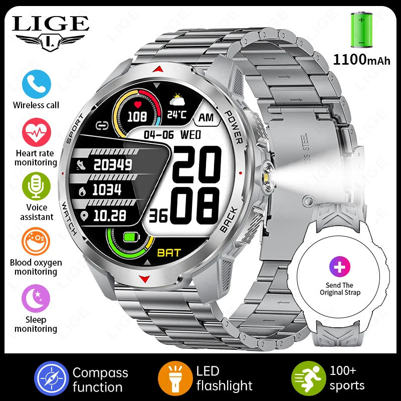Smartwatch MDUG com tela de 1,7 polegadas, chamadas Bluetooth, assistente de voz, à prova d'água 3atm, 1100mah