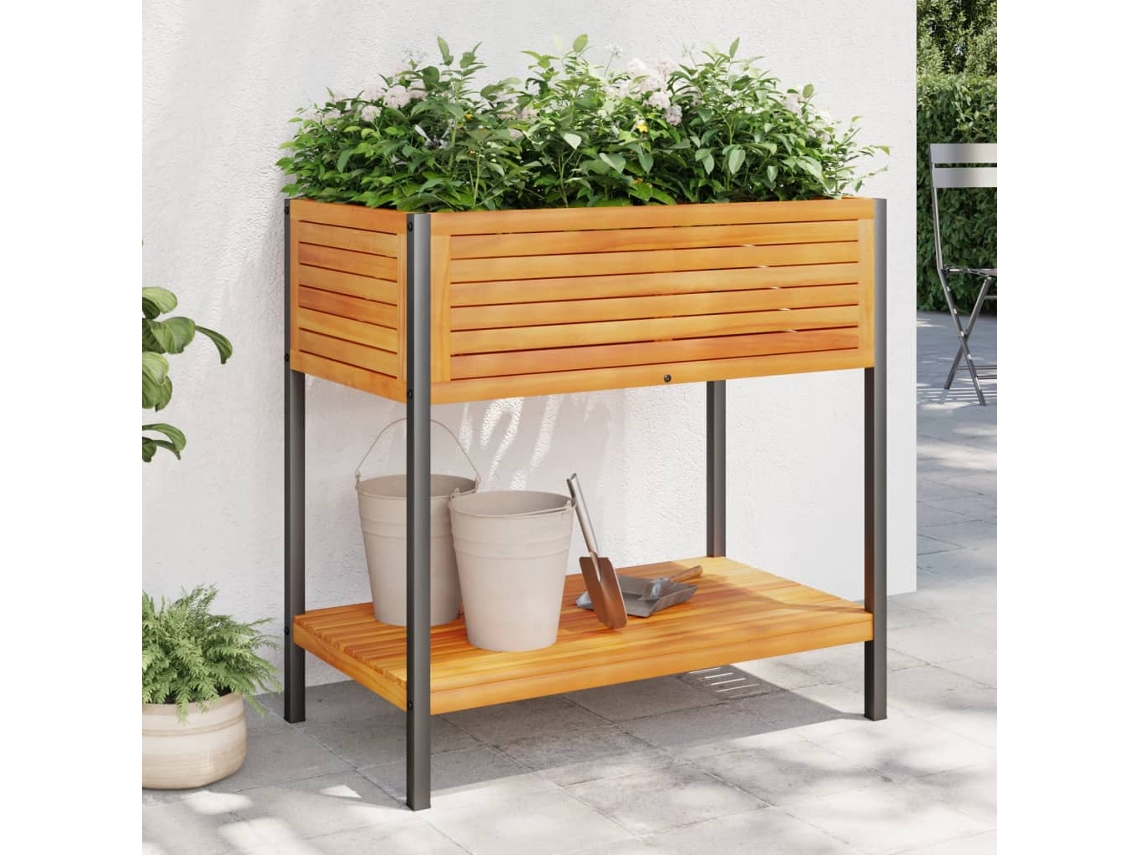 Vaso/floreira Jardim C/ Prateleira 80x45x80cm Acã¡cia Maciã§a/aã§o Dkd Home Decor