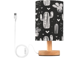 Abajur De Cabeceira Em Aquarela Com Estampa Cacto, Portas De Carregamento Usb C, Luminária De Mesa Cabeceira, Luminária