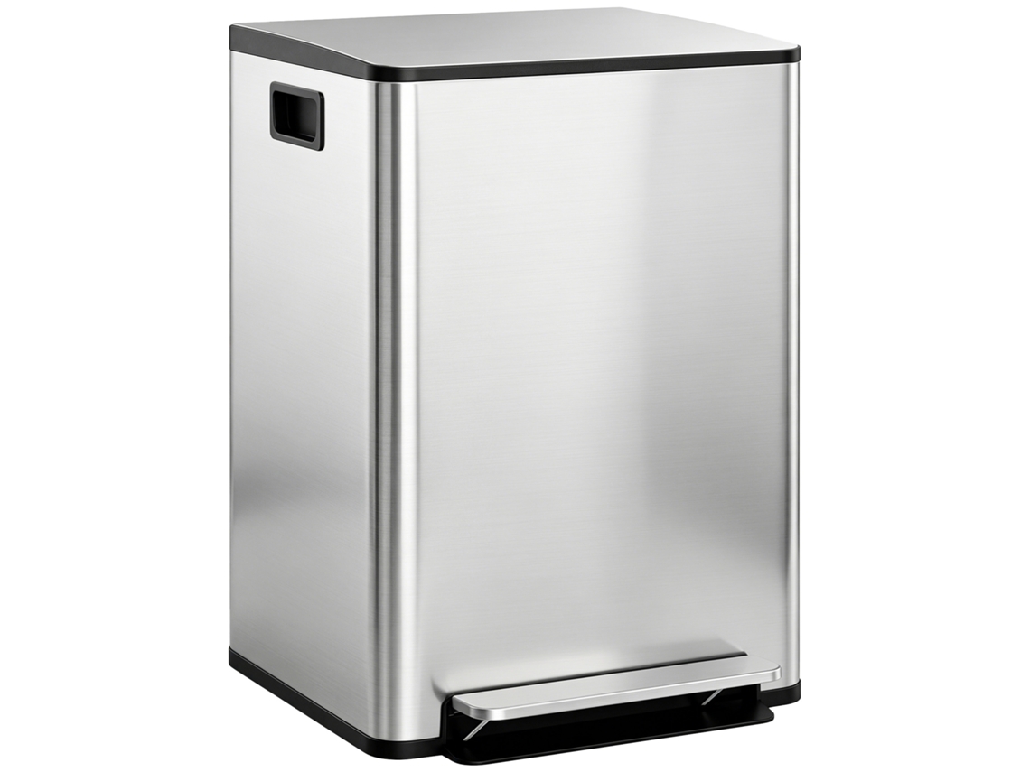 Balde De Lixo De Cozinha 2 Compartimentos 2x30l Pedal Fechamento Suave Prata