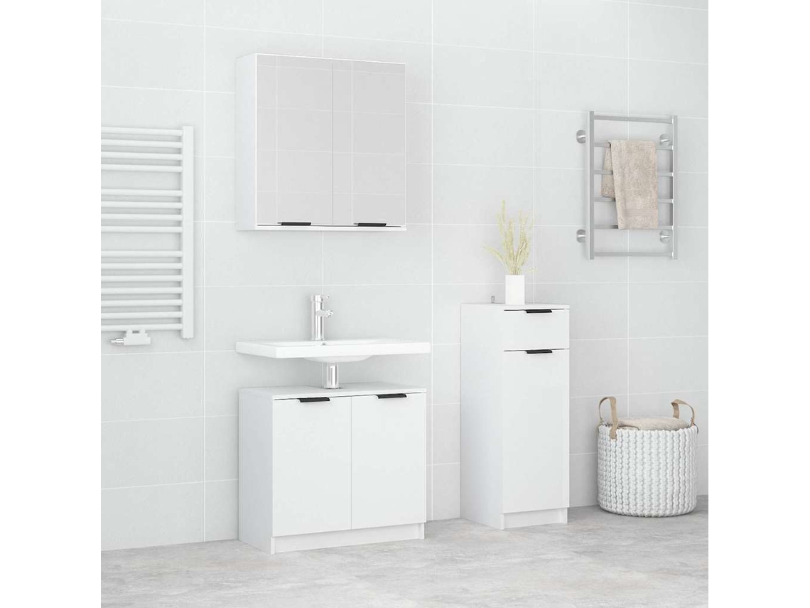 Vidaxl 3 Pcs Conjunto Móveis Casa De Banho Madeira Processada Branco