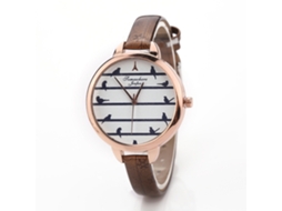 Relógio Feminino Pulseira Pu Thin Striped Dial Slim Alloy Quartz Wristwatch Marrom