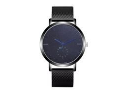 Relógio de pulso masculino Zhoulianfa com pulseira de malha, mostrador redondo, quartzo, preto.