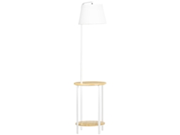 Candeeiro de Pé Metal, Bambu e Linho Sintético Cor Madeira e Branco Ø37x162cm Homcom