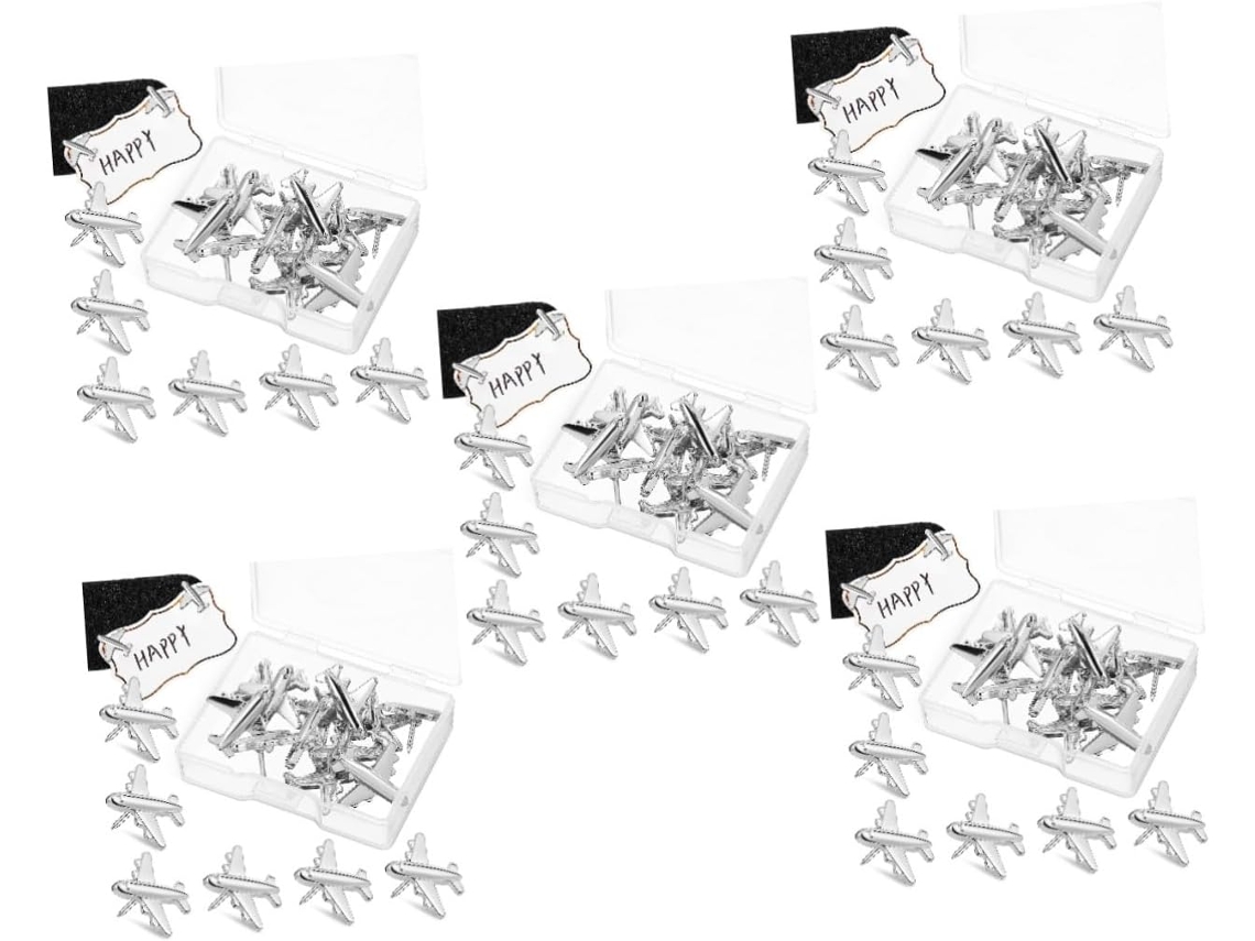 Série 5 Alfinetes Metálicos Em Formato De Avião Para Quadro Cortiça,