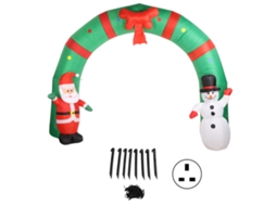 Arco de Natal inflável com luzes de LED, com Papai Noel e boneco de neve, para decoração de jardins ou quintais externos.