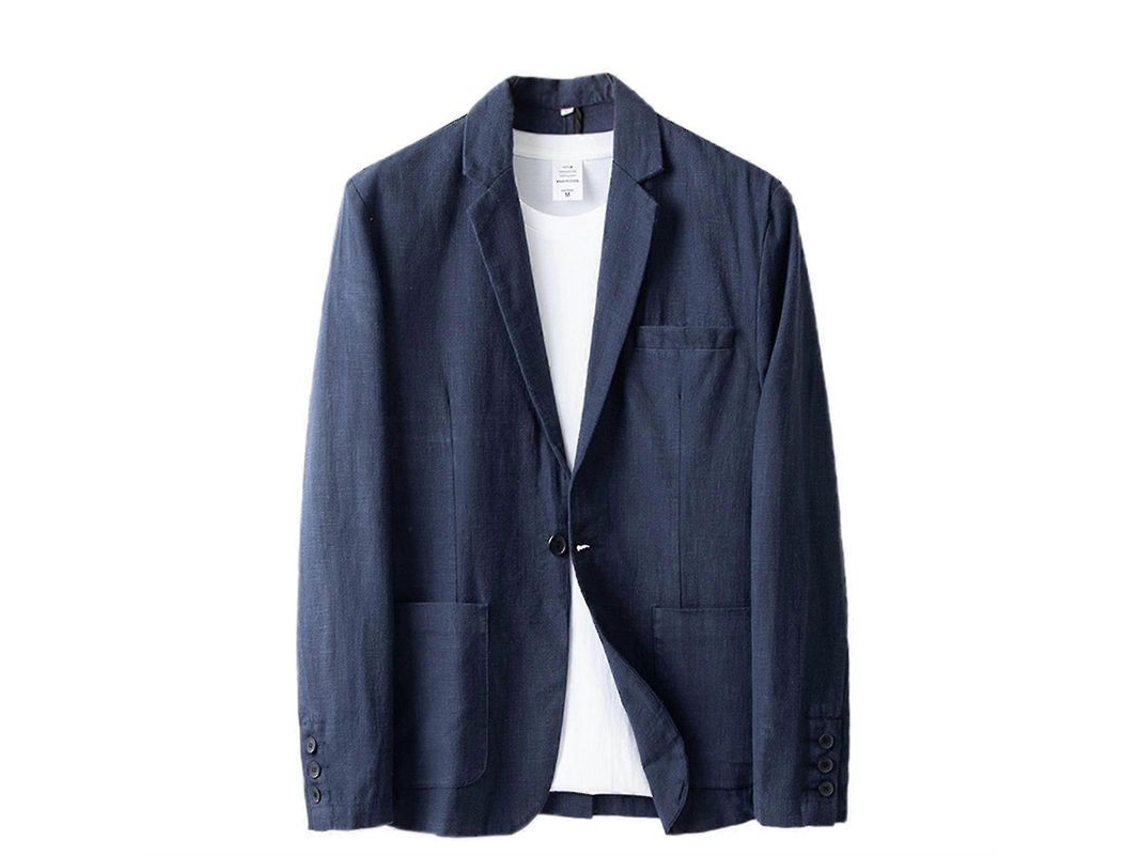 Blazer De Lino Com Manga Longa, Gola Notch E Fecho De Botão - Ideal Para Ocasiões Formais E Casuais Azul Marinho