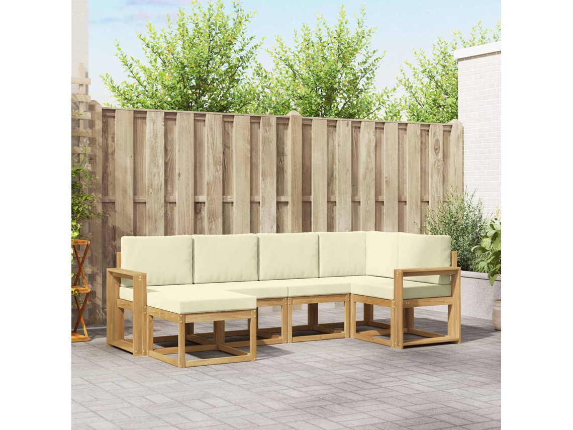 Vidaxl Conjunto De Sofás Para Exterior 6 Pcs Branco E Creme Poliéster