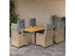 Vidaxl 7 Pcs Conj. Jantar Jardim C/ Almofadões Vime Pe Bege Misturado