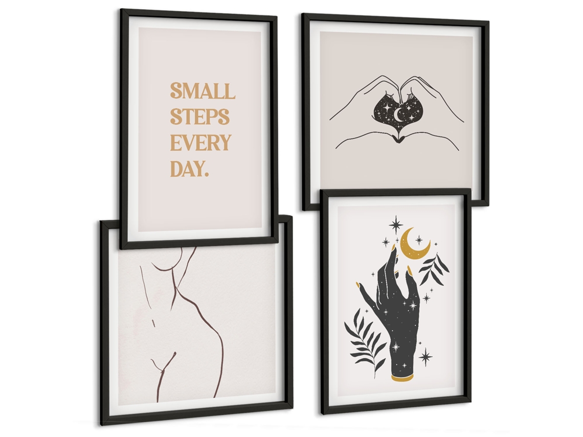 Um Conjunto De Imagens Decorativas Em Uma Moldura Formas Abstratas Boho Moldura Preta Quadros Para O Escritório Espelharte (conjunto De 4 Imagens)