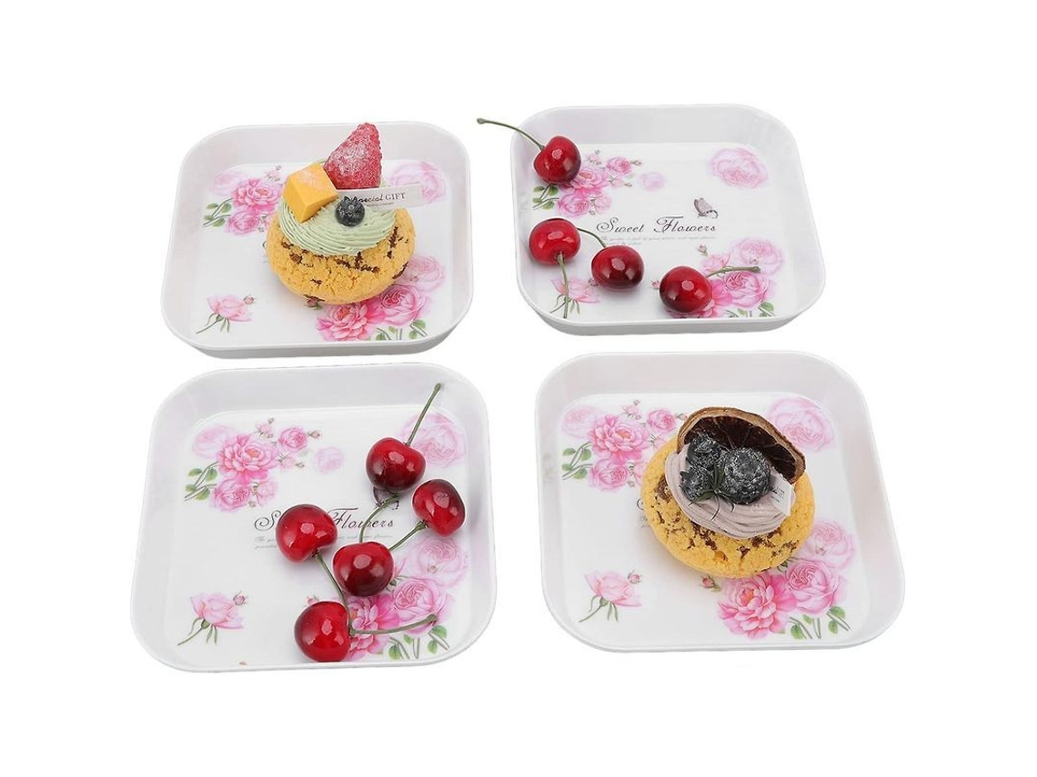 Plato De Frutas Y Snacks, 4 Piezas De 15cm, Capacidad Grande, Melamina, Para Hogar, Escuela Y Restaurante (lavanda) Rosa
