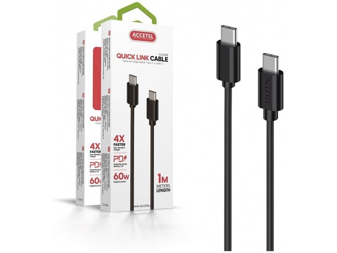 Cabo para Xiaomi Redmi Note 10 Pro ACCETEL CU-2106 (PD Type-C - 1 m - Preto)