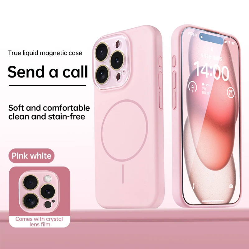 Capa De Celular Em Silicone Líquido Magnético (rosa 17promax), Proteção Para Lente.