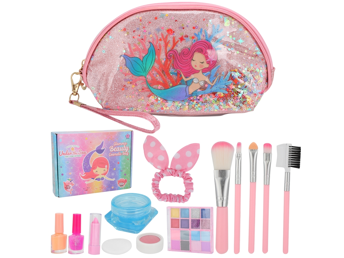 Kit De Maquiagem Para Crianças Com Estojo Portátil Brinquedo De Jogo Falso Presente De Aniversário Para Meninas