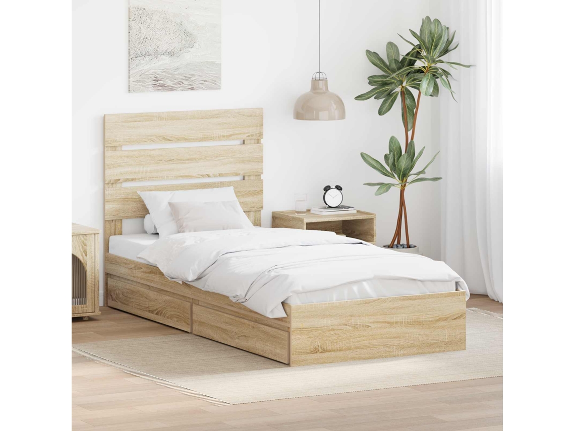 Vidaxl Cama Com Armazenamento Com Gaveta Carvalho Sonoma 100 X 200 Cm