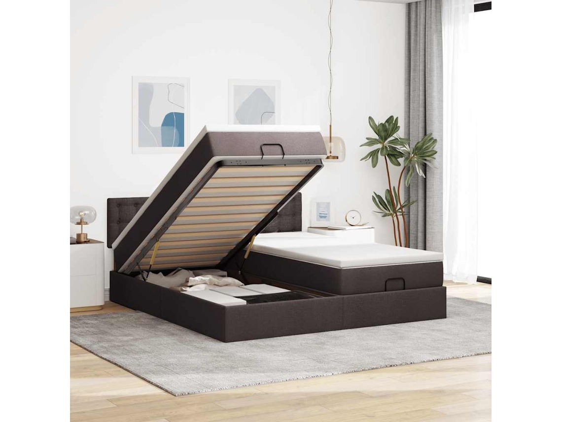 Vidaxl Estrutura De Cama Otomana Com Colchões Tecido Castanho Escuro