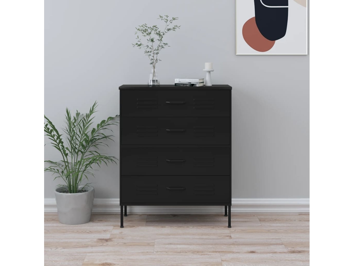 Vidaxl Cómoda/aparador Com Gavetas Aço 80x35x101,5 Cm Preto