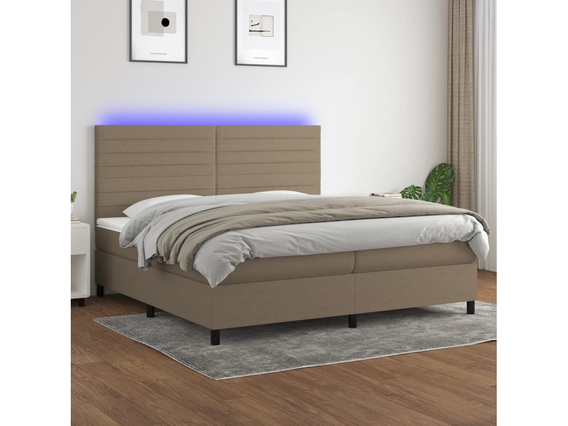 Vidaxl Cama Box Spring Colchão/led 200x200cm Tecido Cinza-acastanhado