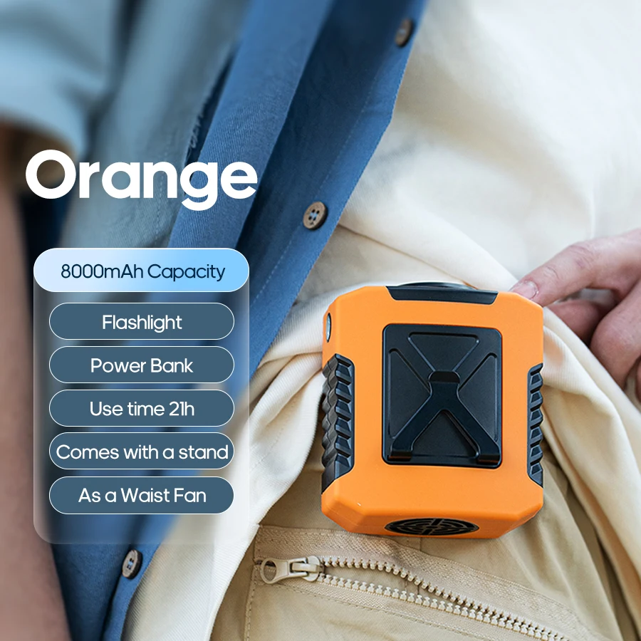 (laranja, 8000mah)usb Mini Ventilador Recarregável Portátil Para Camping Ao Ar Livre, Caminhadas, Escalada, Corrida E Outros Esportes