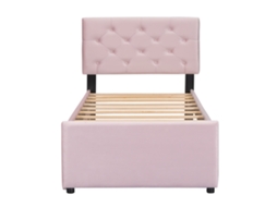 Cama Individual 90x200cm Em Veludo - Com Cama De Rodízio - Com Estrado De Ripas - Rosa (colchão Não Incluído)