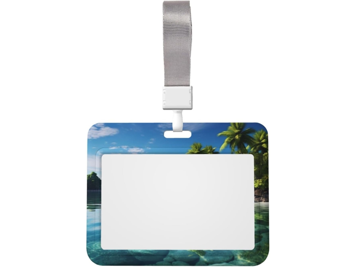Porta Crachá Com Cordão, Estampa Ilha Disíaca À Beira Mar Ideal para Proteger Seu Crachá Identificação Feito Em