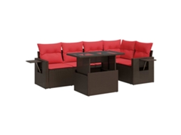 Conjunto de 6 Sofás de Jardim com Almofadões Vime Pe/acácia Castanho MAISON EXCLUSIVE (6 pcs)