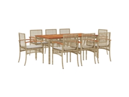 Conjunto de 9 Jantar para Jardim com Almofadões Vime Pe Bege MAISON EXCLUSIVE