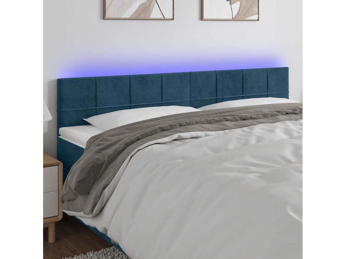 Vidaxl Cabeceira De Cama C/ Luzes Led Veludo 200x5x78/88cm Azul-escuro