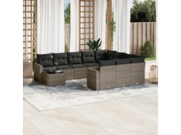 11 Pcs Conjunto Sofás De Jardim C/ Almofadões Vime Pe Cinza Dkd Home Decor