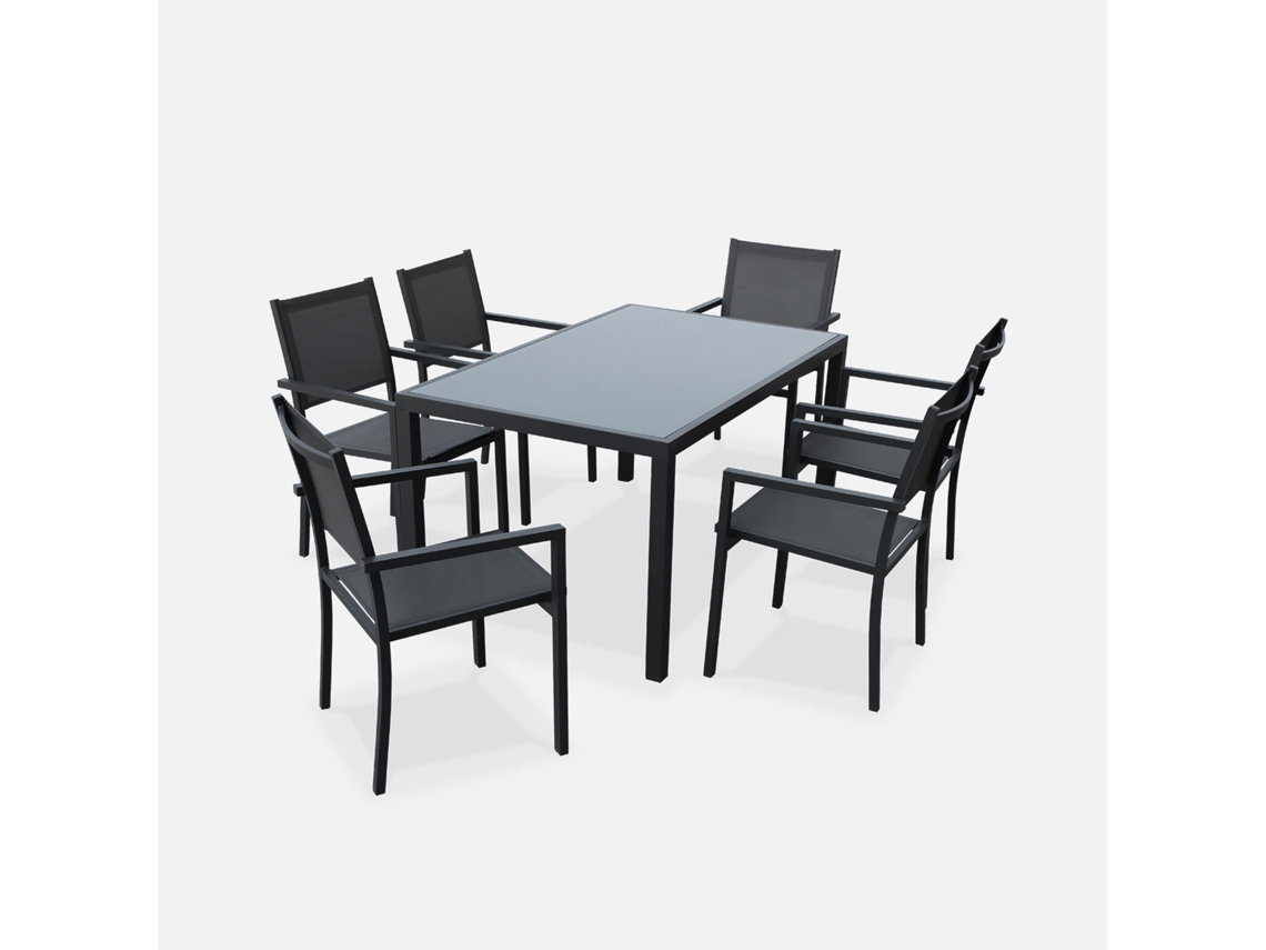 Conjunto De Jardim Com Mesa Em Alumínio Com 6 Cadeiras, Antracite E Cinza
